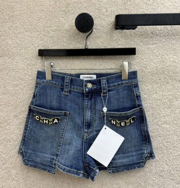Chanel chain embellished denim shorts replica clothes