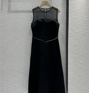 dior tulle stitching lace sleeveless long dress replica clothing