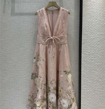 zimm pink floral deep V-neck sleeveless dress replica clothes