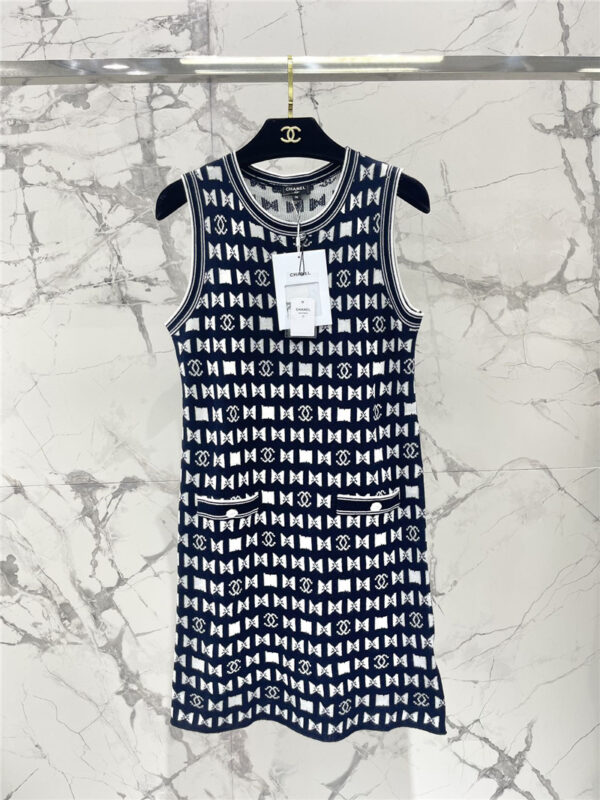 Chanel bow print sleeveless knit dress replica d&g clothing