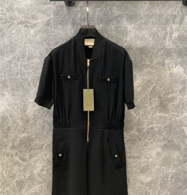 gucci zipper black short sleeve dress replica clothing