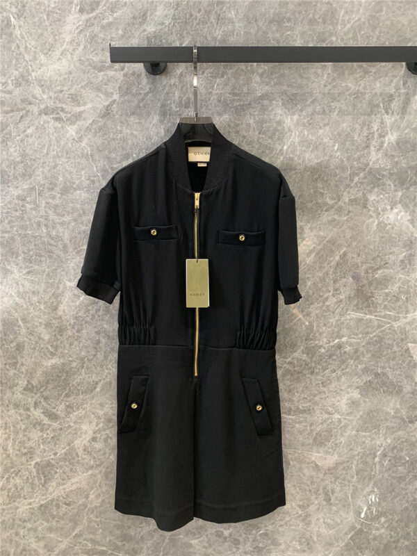 gucci zipper black short sleeve dress replica clothing