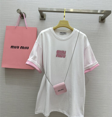 miumiu beaded contrast color T-shirt replica clothes
