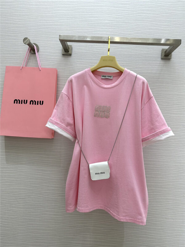 miumiu beaded contrast color T-shirt replica clothes