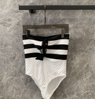 chanel striped bralette one-piece swimsuit