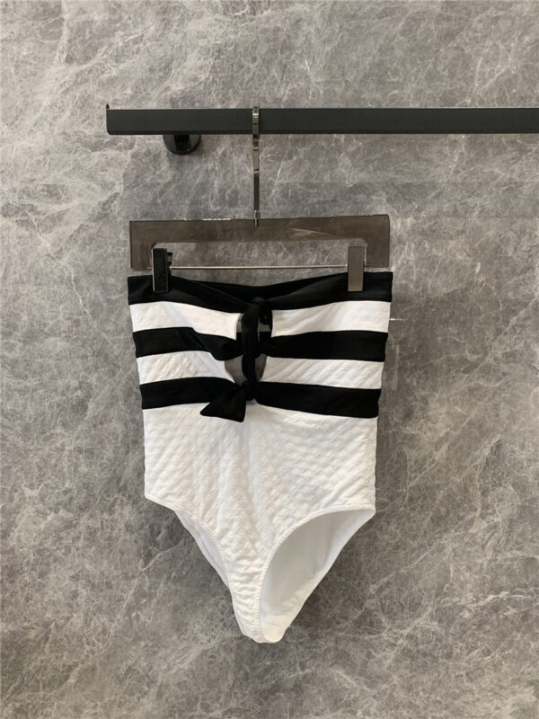 chanel striped bralette one-piece swimsuit