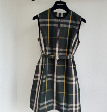 Burberry Ink Green Check Sleeveless Vest Skirt
