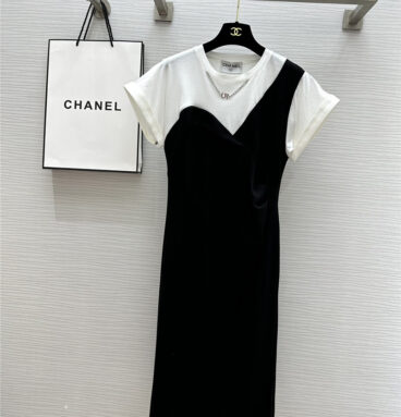Chanel color matching fake two piece dress replica designer clothes