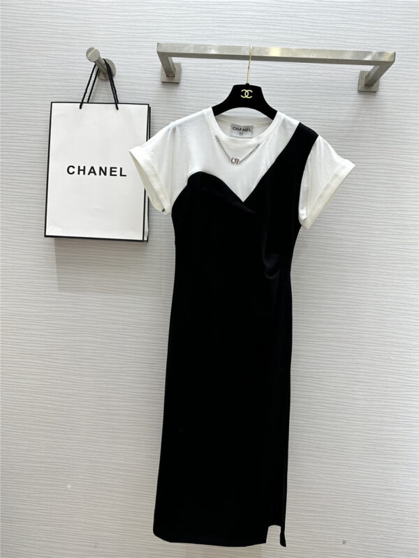 Chanel color matching fake two piece dress replica designer clothes
