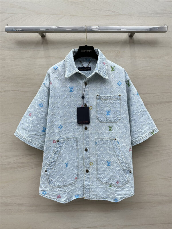 louis vuitton LV jacquard denim short-sleeved jacket replica clothing
