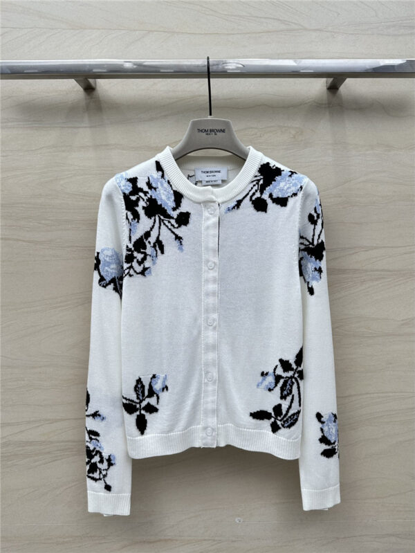 THOM BROWNe floral intarsia knitted small cardigan replica clothes