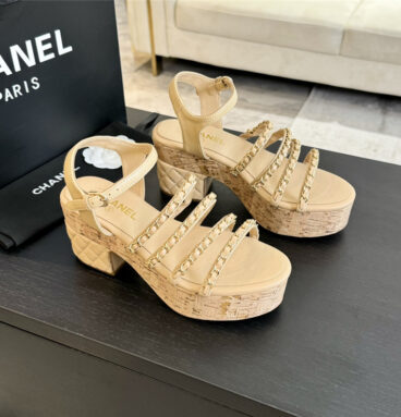 Chanel rhinestone chain decoration high heels replica shoes