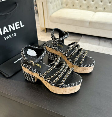 Chanel rhinestone chain decoration high heels replica shoes
