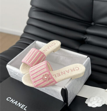 Chanel camellia woven slippers replica shoes