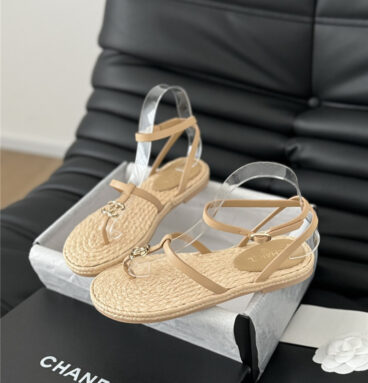 Chanel vintage straw sandals replica designer shoes