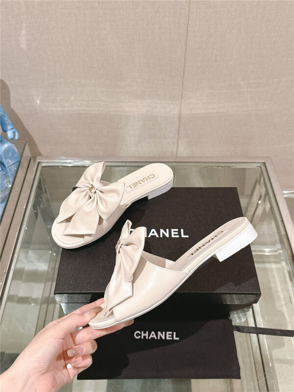 Chanel big bow flat sandals replica shoes