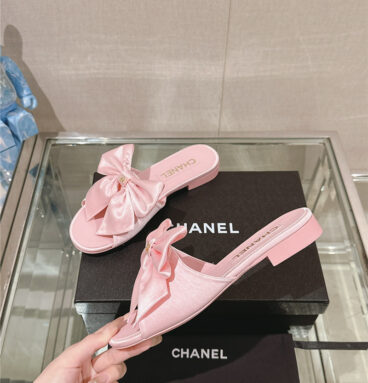 Chanel big bow flat sandals replica shoes