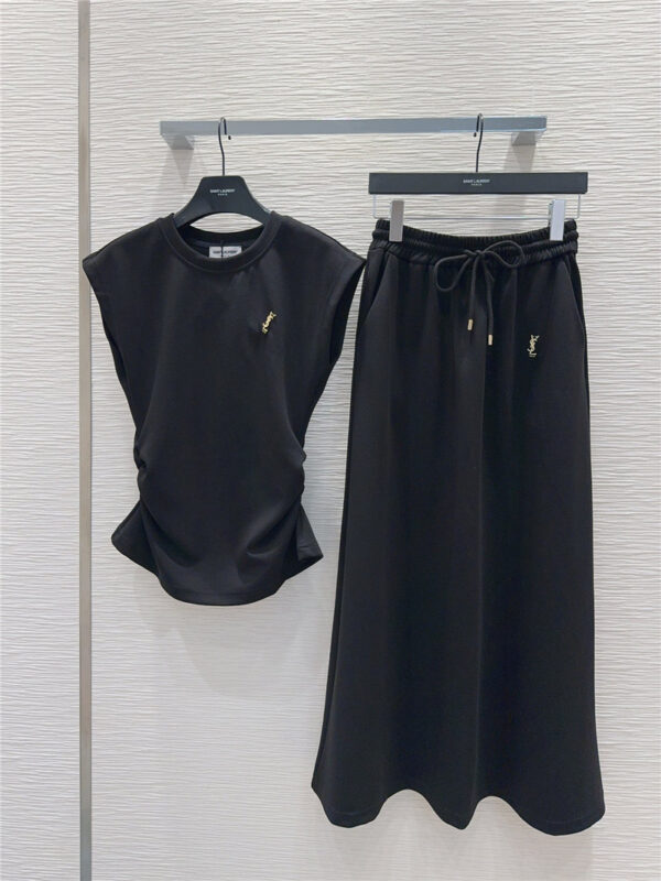 YSL wing sleeve top + simple skirt set replica clothes