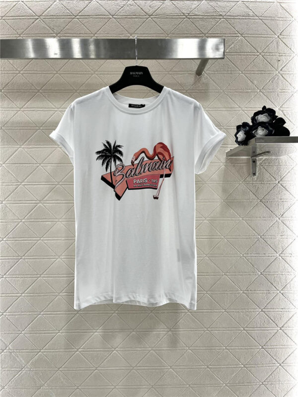 Balmain red-crowned crane print T-shirt replica designer clothes