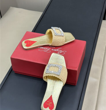 Roger Vivier woven rhinestone square buckle slippers replica shoes