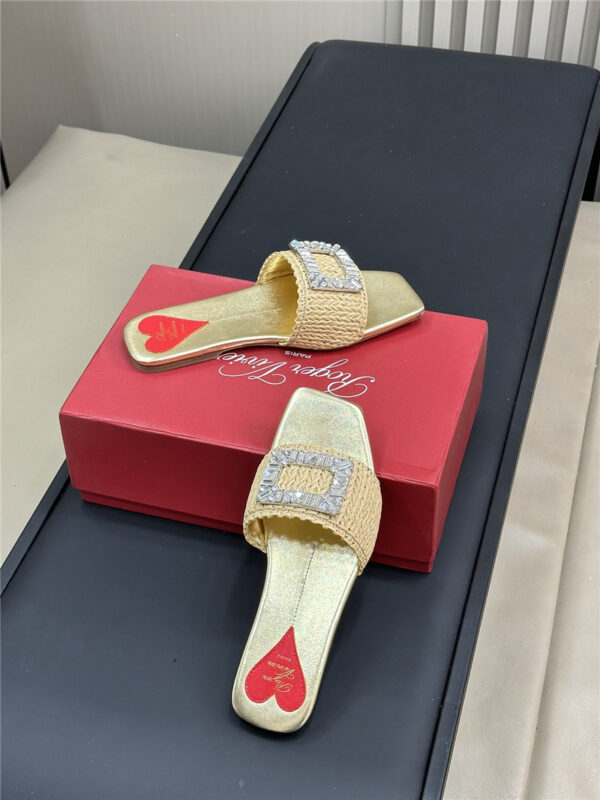 Roger Vivier woven rhinestone square buckle slippers replica shoes