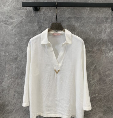 valentino cotton and linen V-neck shirt cheap replica designer clothes