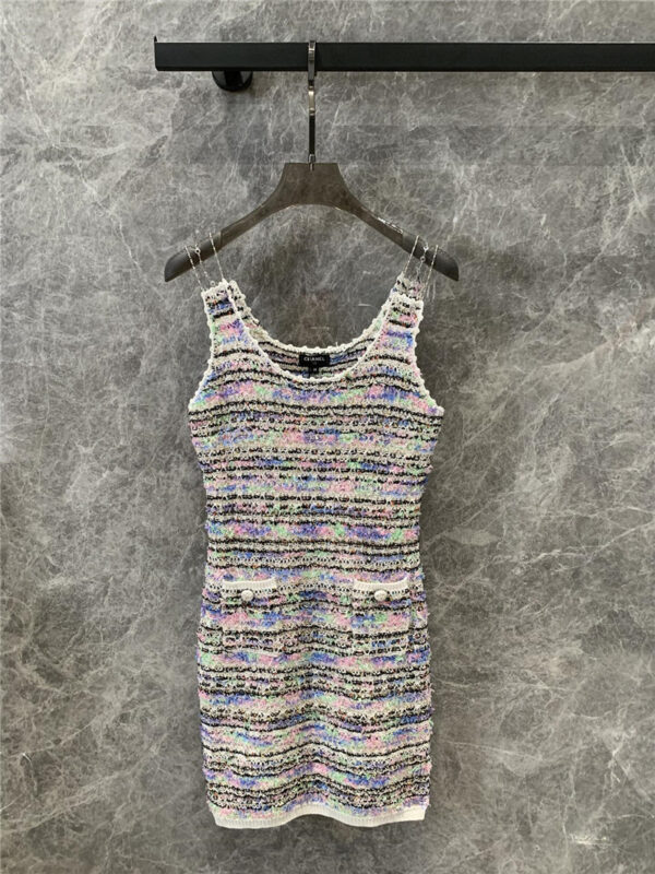 Chanel colorful striped knitted vest dress replica clothes