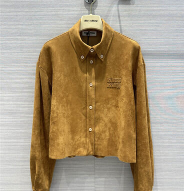 miumiu retro golden brown suede shirt jacket replica clothes