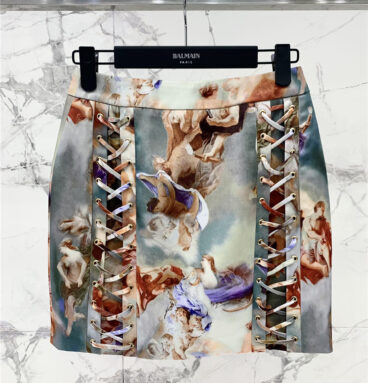 Balmain Oil Painting Collection Tie-Strap Skirt replica clothes