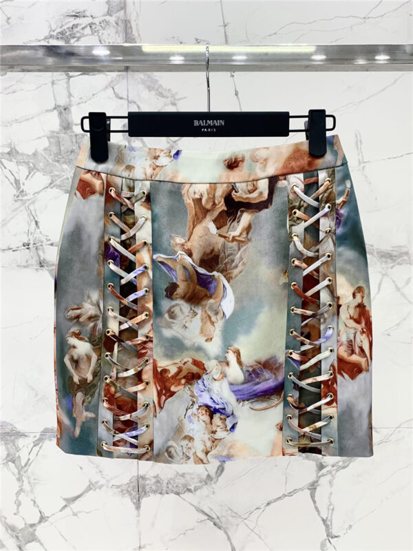 Balmain Oil Painting Collection Tie-Strap Skirt replica clothes