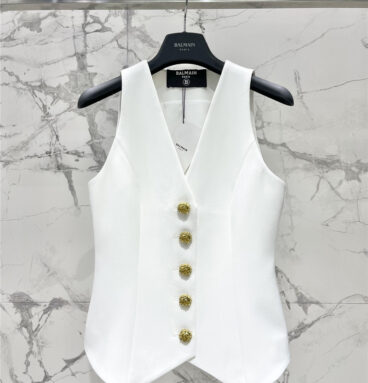 Balmain V-neck slim fit gold button sleeveless vest replica clothes