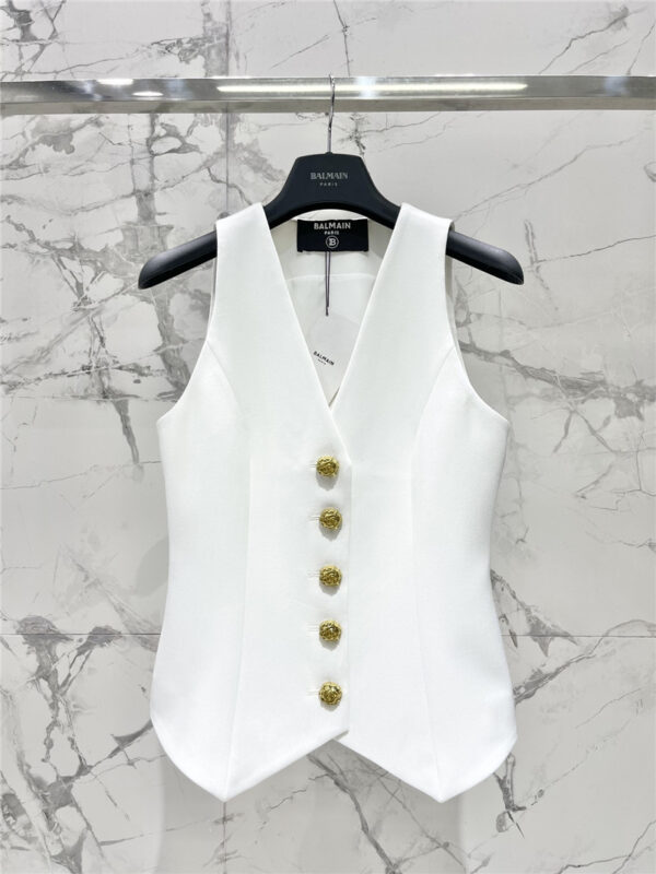 Balmain V-neck slim fit gold button sleeveless vest replica clothes