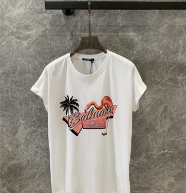 Balmain Flamingo print loose short-sleeved T-shirt replica clothes