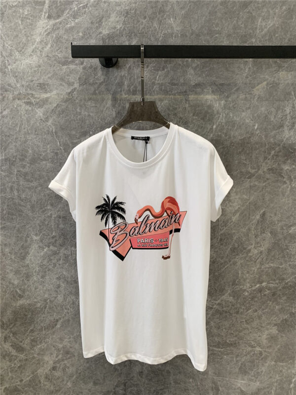 Balmain Flamingo print loose short-sleeved T-shirt replica clothes