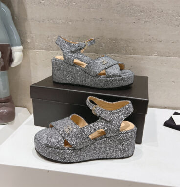 Chanel wedge heel open toe high heel sandals replica shoes