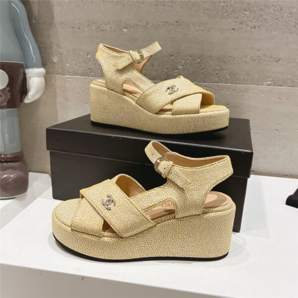 Chanel wedge heel open toe high heel sandals replica shoes