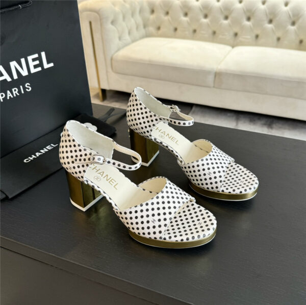 Chanel thick heel fish mouth sandals best replica shoes webs