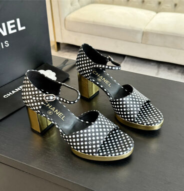 Chanel thick heel fish mouth sandals best replica shoes webs