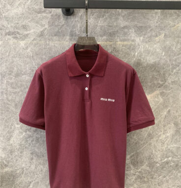 miumiu wine red polo collar short-sleeved T-shirt replica clothes