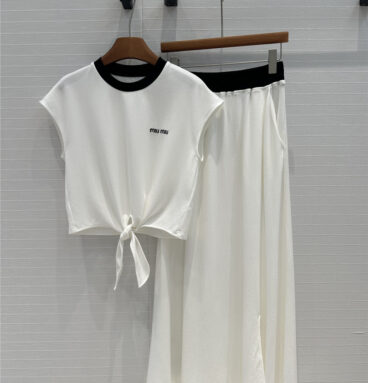 miumiu strappy short top + big flared skirt replica clothing