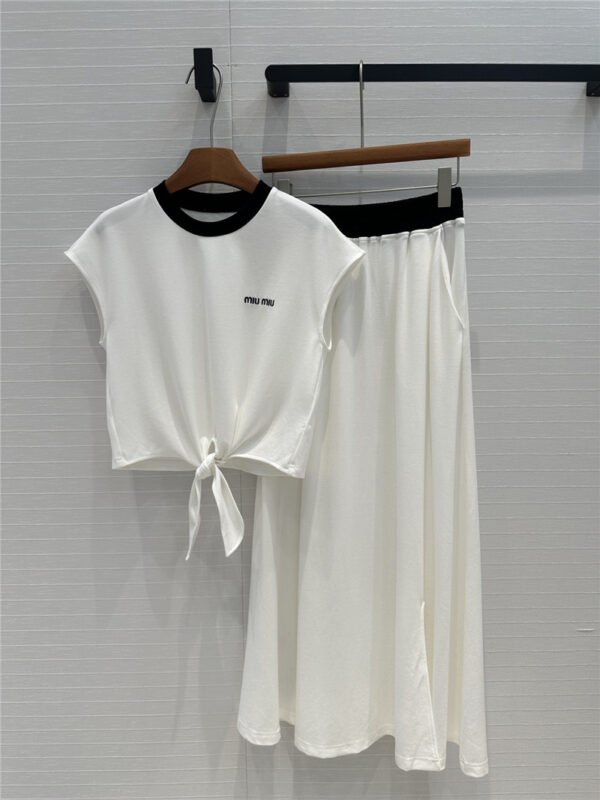 miumiu strappy short top + big flared skirt replica clothing