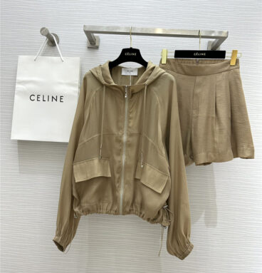 celine tencel hooded jacket + shorts set replica clothes
