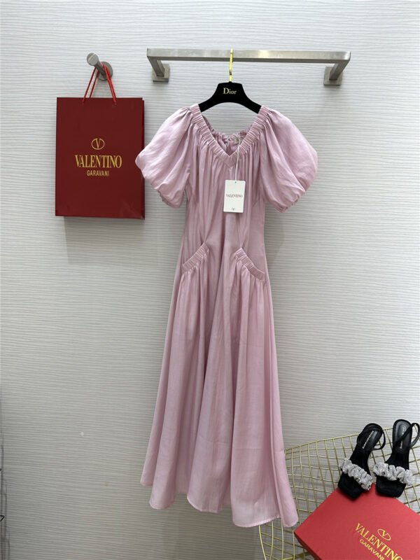 valentino v neck puff sleeve dress replicas clothes