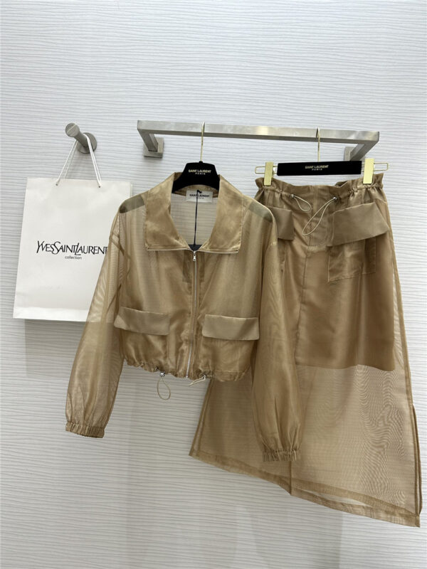 YSL drawstring jacket + fake two-piece skirt set replica clothes