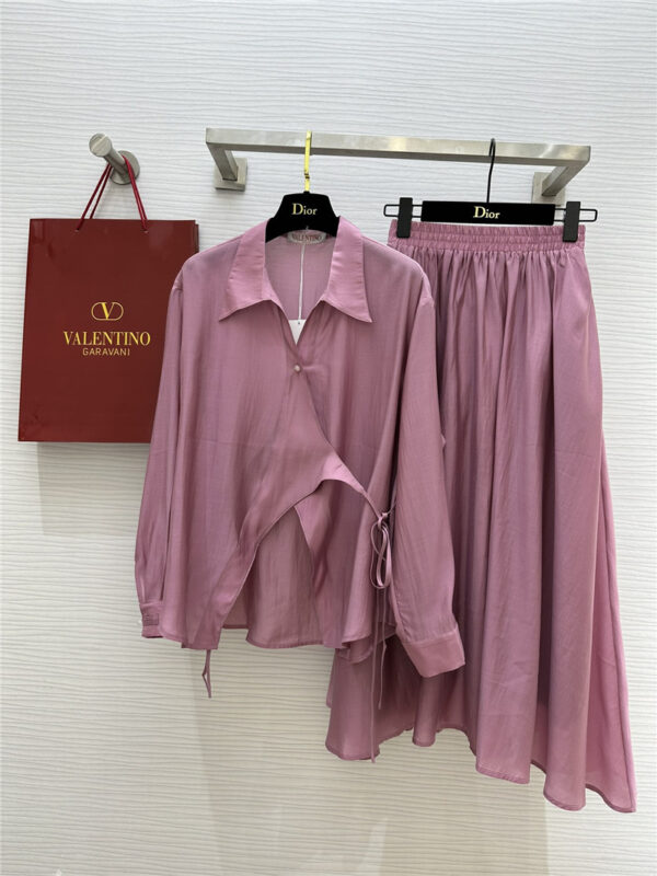 valentino lapel irregular tie shirt + A-line skirt suit replica clothes