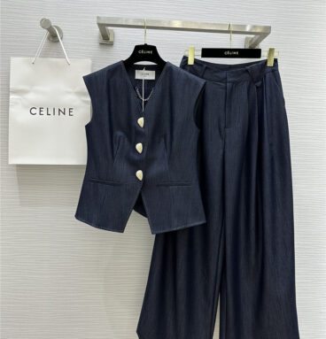celine tencel denim vest + wide-leg pants set replica d&g clothing