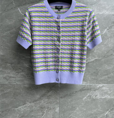 Chanel color stripe short sleeve cardigan replica clothing sites