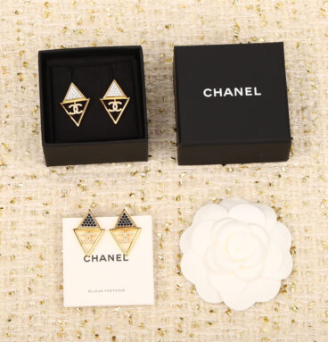 Chanel double c triangle white diamond earrings