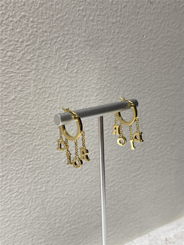 Dior tassel full diamond letter earrings