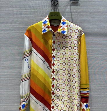gucci patchwork printed silk shirt replica clothing sites